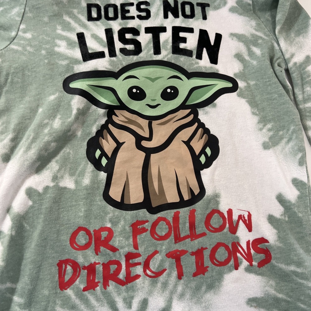 Star Wars Kids Grogu Yoda Character Hooded Tie Dye Long Sleeve Shirt Green Sz 7